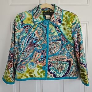 Harve Benard Ladied Cropped Turquoise Paisley Jacket Size 6